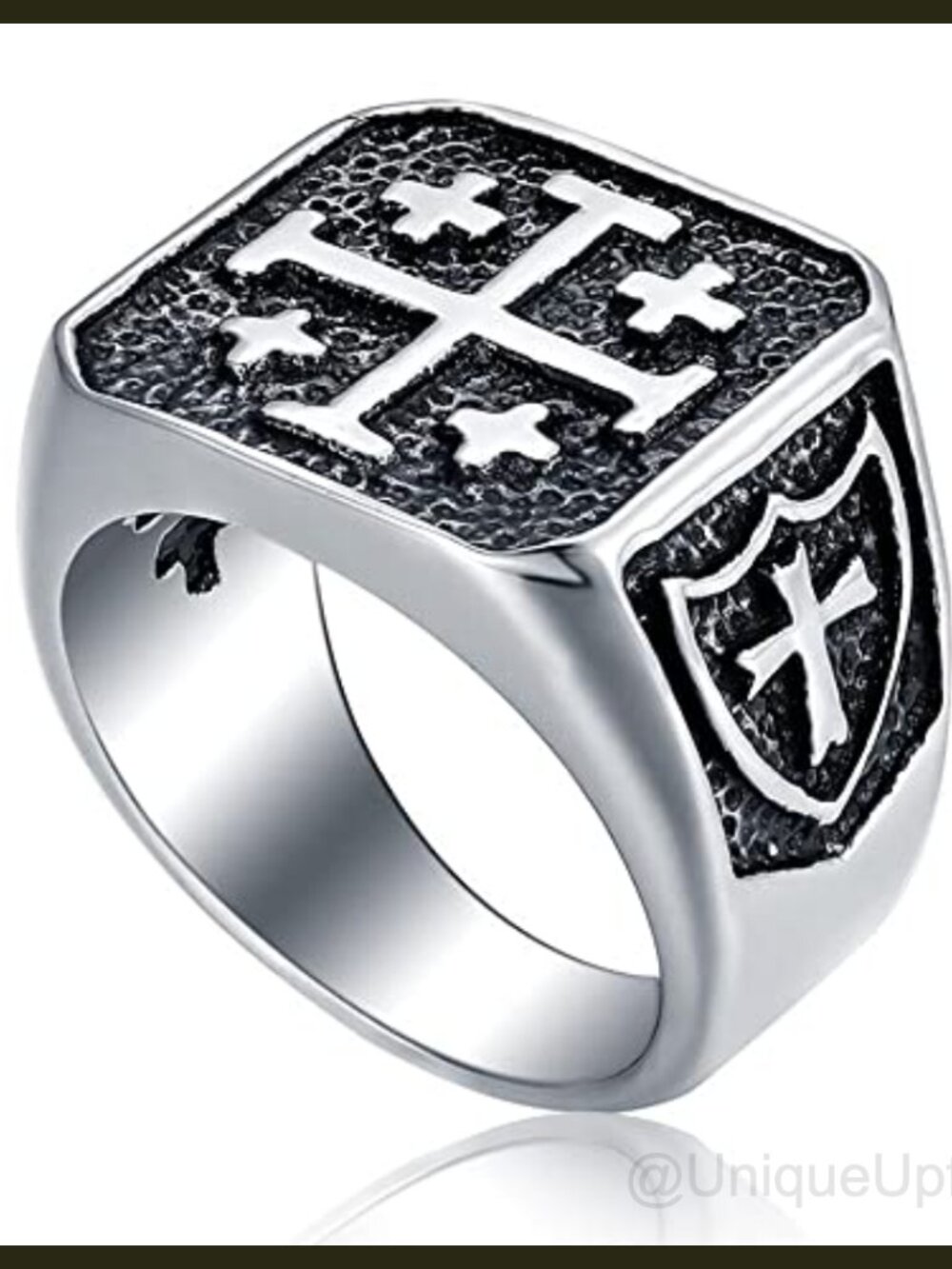 Men's Jerusalem Cross Signet Ring 316L Stainless Steel Size 11